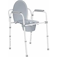 LIVINGbasics 7 Position Bedside Commode Chair Aluminum alloy Toilet Seat Chair With Folding Commode Bucket, Versatile Design 