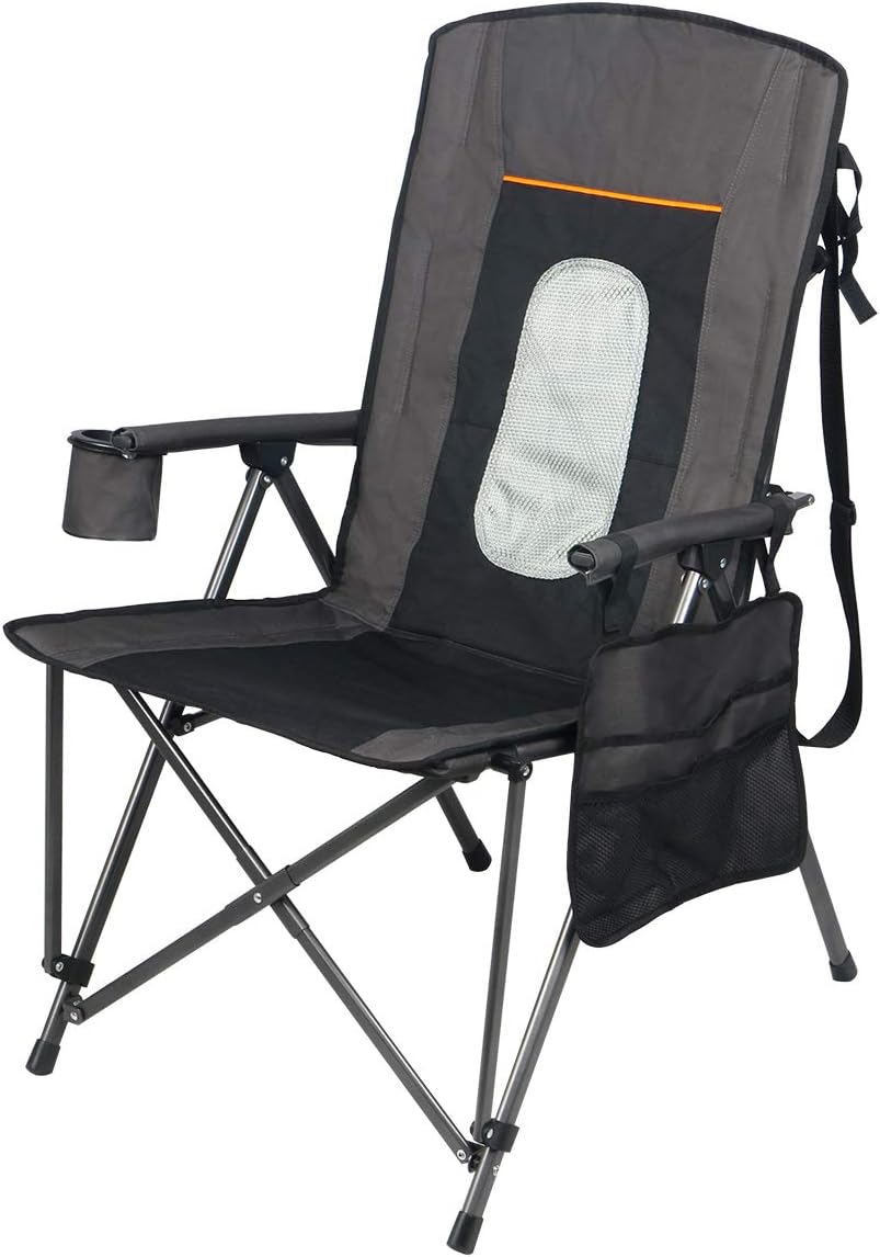 PORTAL Oversized Quad Folding Camping Chair High Back Cup Holder Hard Armrest Storage Pockets Carry Bag Included, Support 300 lbs