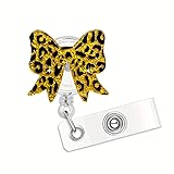 Gold Leopard Print Bow Badge Reel, ID Badge Holder