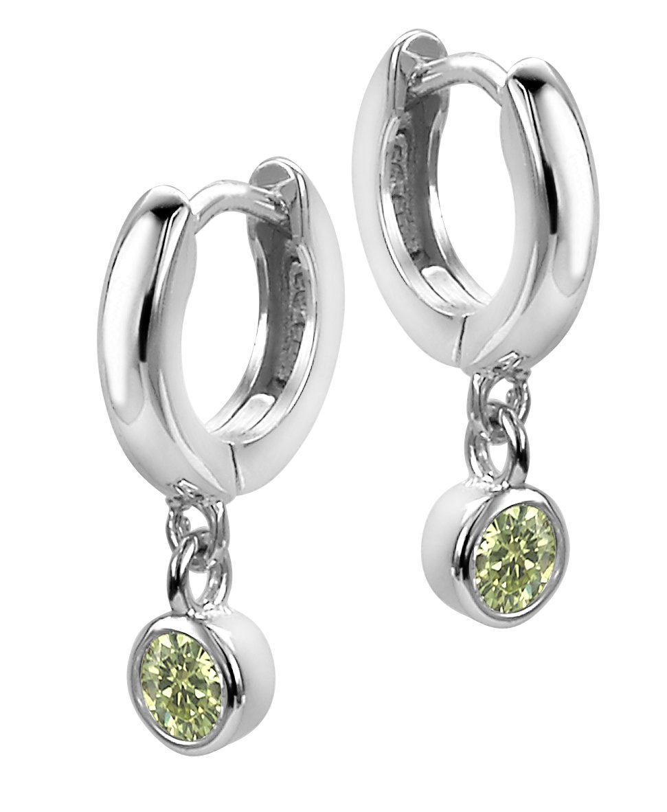Orphelia Children's Creole Earrings 925 Silver Rhodium Plated Cubic Zirconia Round Cut Green