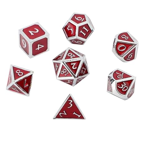 Metal Dice, Firm Durable Metal Multi Side Polyhedral Chromium Transparent Red Board Game Dice for Board Game