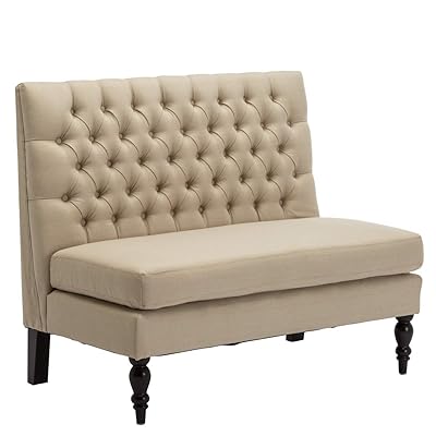 Modern Settee Bench Upholstered High Back Loveseat, Khaki