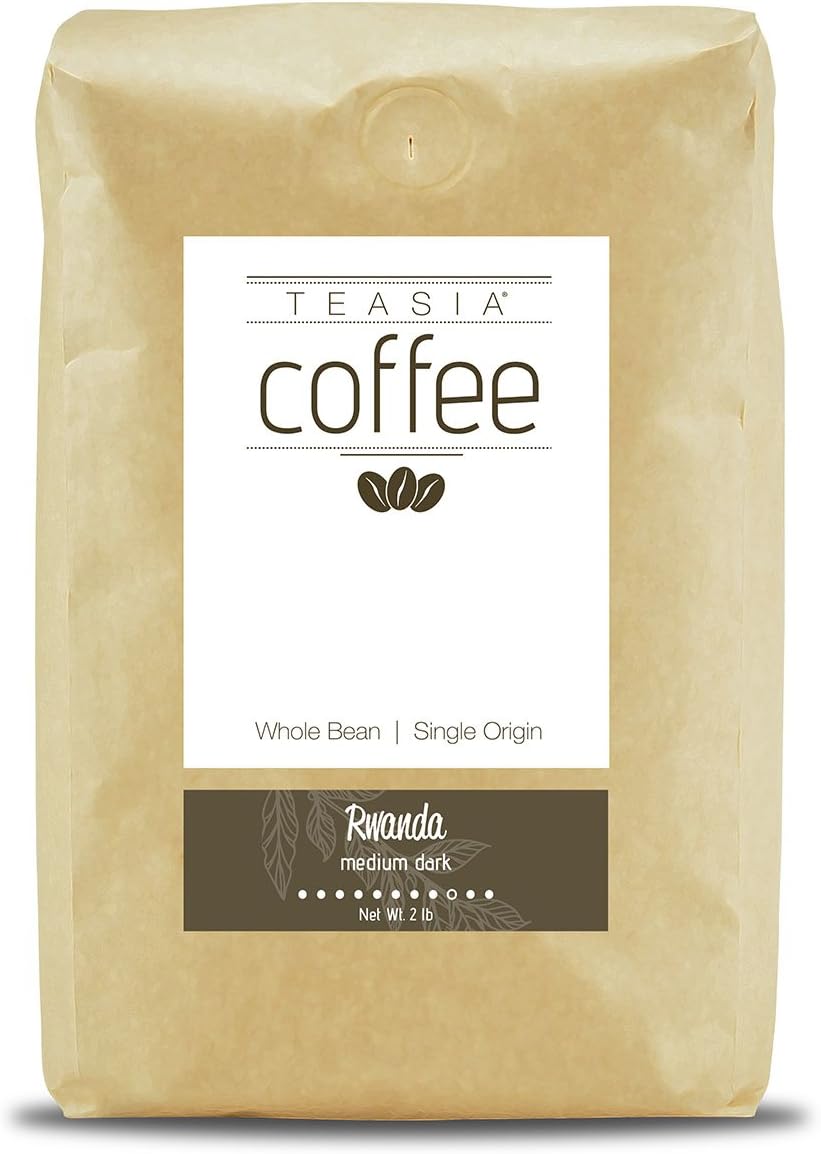 Teasia Coffee, Rwanda, Single Origin, Medium Dark Full City Roast, Whole Bean, 2-Pound Bag