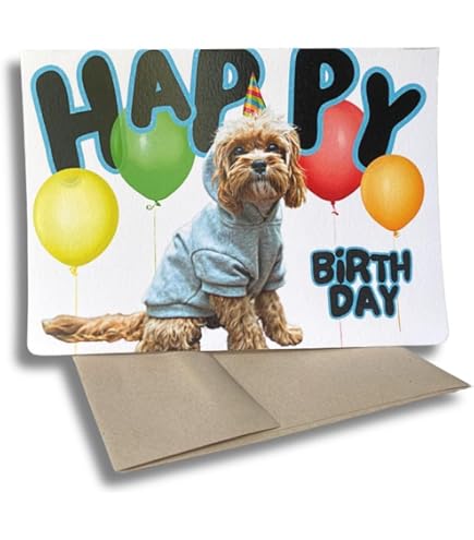 Happy Birthday Card With Goldendoodle - Blank Inside Dog Lover Card 5x7