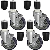MySit 4 inch Work Table Caster Wheels for Commercial Kitchen Prep Tables, Expanding Stem Casters Set of 4 with Locking Brakes