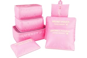 VAYEEBO 7Pcs Travel Bags Clothes Packing Cube Luggage Organizer with Shoes Bag (Light Pink)