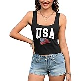Women's Sexy American Flag Crop Tank Tops 4th of July Funny Square Neck USA Patriotic Sleeveless Summer Shirt