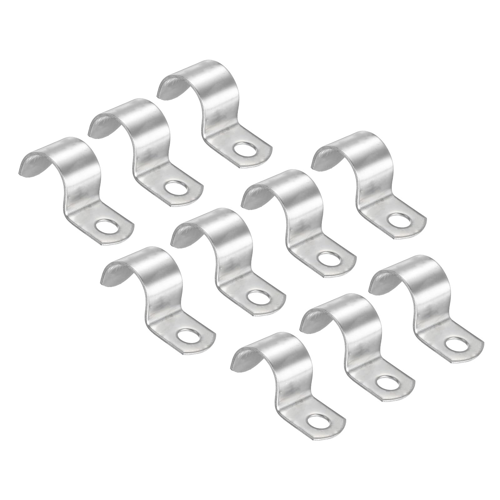 PATIKIL 0.79 inch/20mm Rigid Pipe Strap Clamp, 10 Pcs 304 Stainless Steel Two Hole U-Shape Tube Clip for Pipe Fixing — image 1