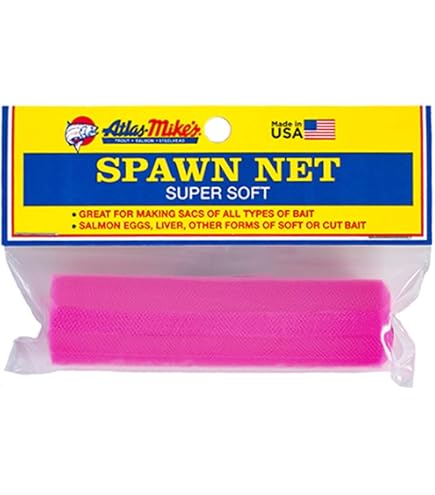 ATLAS MIKE'S Super Soft Spawn Net - Premium Fishing Bait Holder for Salmon Eggs, Liver, Cut Bait, Roe Sacks - Durable Nylon Mesh, Easy-Tie Design, USA-Made Quality