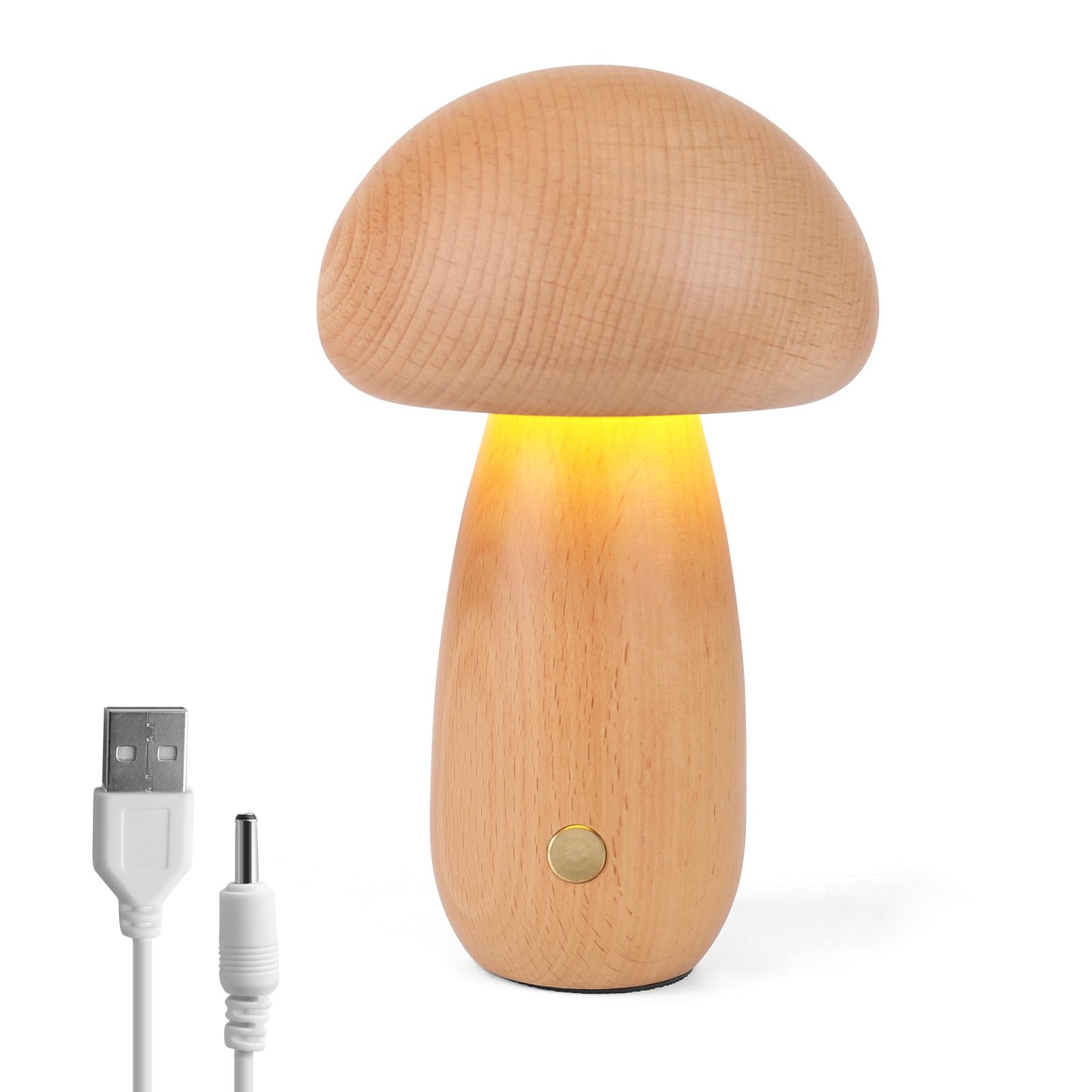 Mushroom Lamp Wooden, Portable Dimmable Bedside Lamp with USB Charging, Wireless Night Light, Mushroom Table Lamp for Home Decor Bedroom, Rechargeable LED Bedside Desk Light 165X100CM (Beech-B)