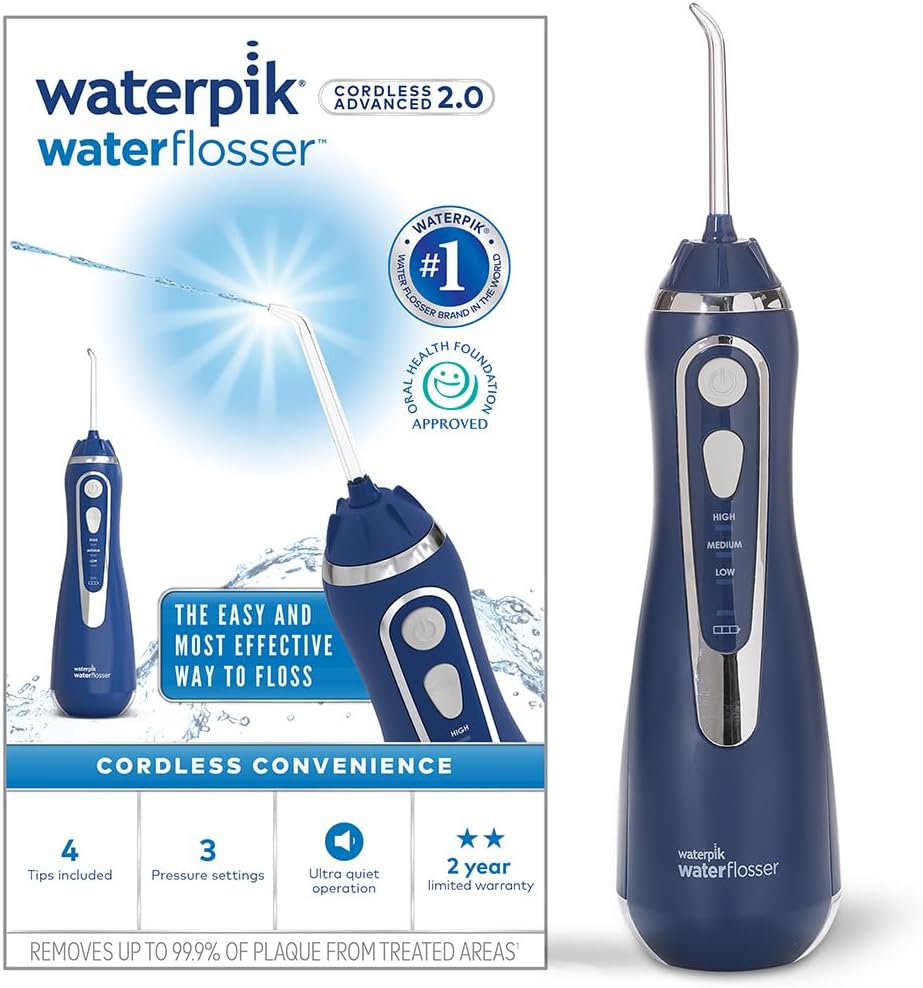Waterpik Cordless Advanced WP-583UK Water Flosser Blue 3 Settings USB Charger