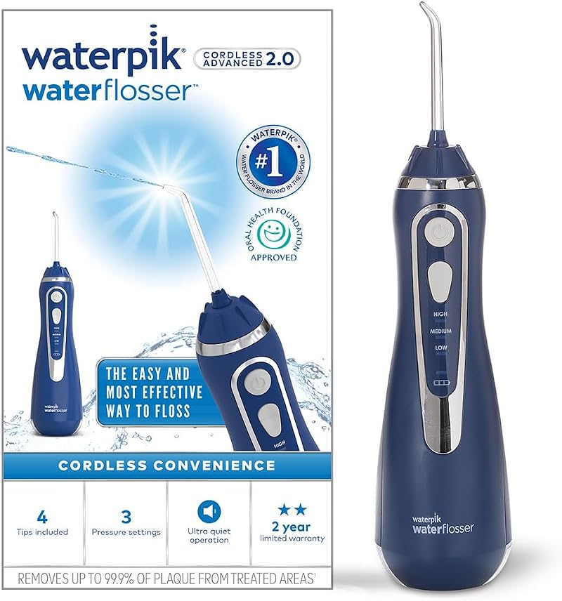 Waterpik Cordless Advanced WP-583UK Water Flosser Blue 3 Settings USB Charger