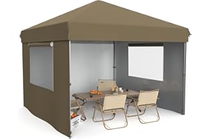 VerisShade 10x10 Pop Up Canopy Tent Outdoor Canopy with 4 Removable Sidewalls Heavy Duty Commercial Instant Tent Shelter (Khaki, 10x10FT/3 Side Walls)