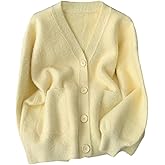 MakeMeChic Women's Fuzzy Cardigan Sweaters Button Down Long Sleeve V Neck Knit Furry Oversized Sweater