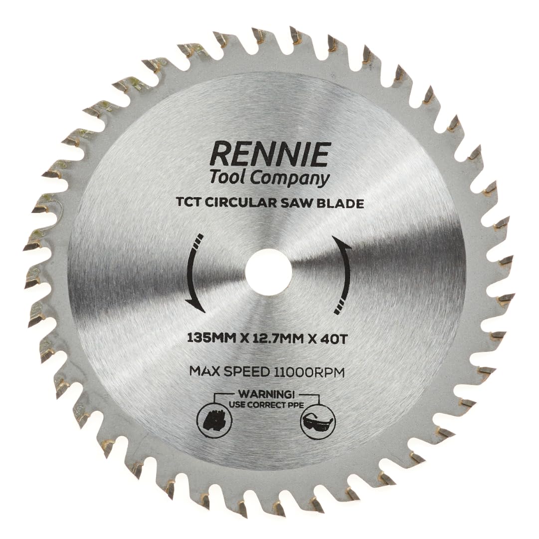Rennie Tools 135mm x 12.7mm (10mm) Bore x 40T TCT Circular Saw Blade. Wood Cutter Blade. Fits Bosch, Makita, Dewalt Saw Etc. Wood Saw Blade 40 Teeth