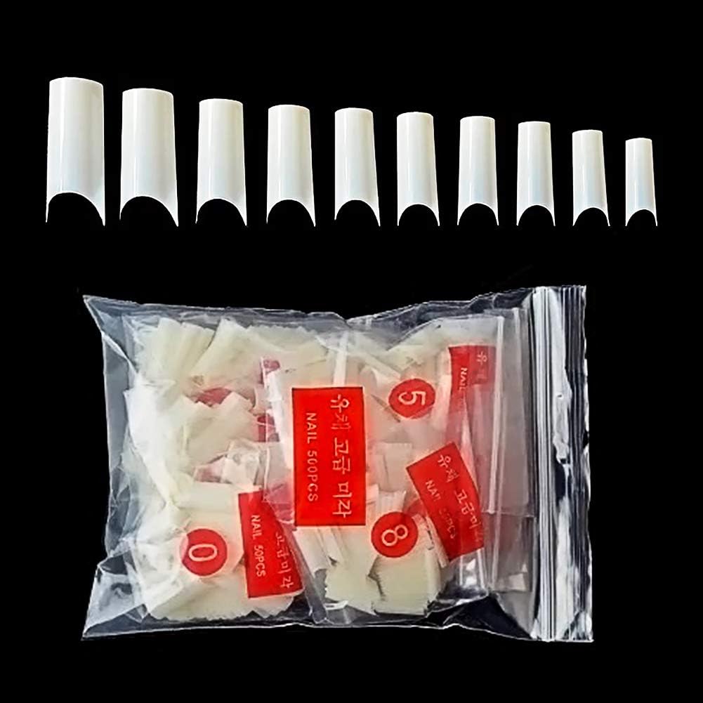 MISMXC 500 Pcs C Curve Shape Natural False Nails Half Acrylic Nail Tips Home DIY Nail Art 10 Sizes (Natural)
