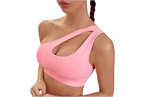 LMSXCT Womens One Shoulder Sports Bras Workout Yoga Bras Sexy Cute Medium Support Crop Top Hollow Out Quick-Drying Tank Tops