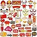 Supla 56 Pack Chinese New Year Photo Booth Props Kit 2021 Year of the Ox Photobooth Props Fun Asian Photo Props for Lunar New Year Spring Festival Birthday Wedding Chinese Party Backdrop Decorations
