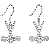 YAFEINI Golf Hockey Tennis Baseball Lacrosse Stick Earrings Gifts Sterling Silver Golf Hockey Club And Ball Lacrosse Stick Dangle Earrings Sport Lover Jewelry for Women Gifts