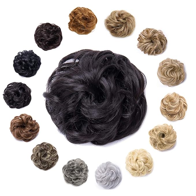 Synthetic Hair Bun Scrunchy Messy Donut Wavy Updo Elastic Scrunchie Medium Size Wedding Hair Pieces Bridal Hairpiece Easy Bun Updos For Women Kids