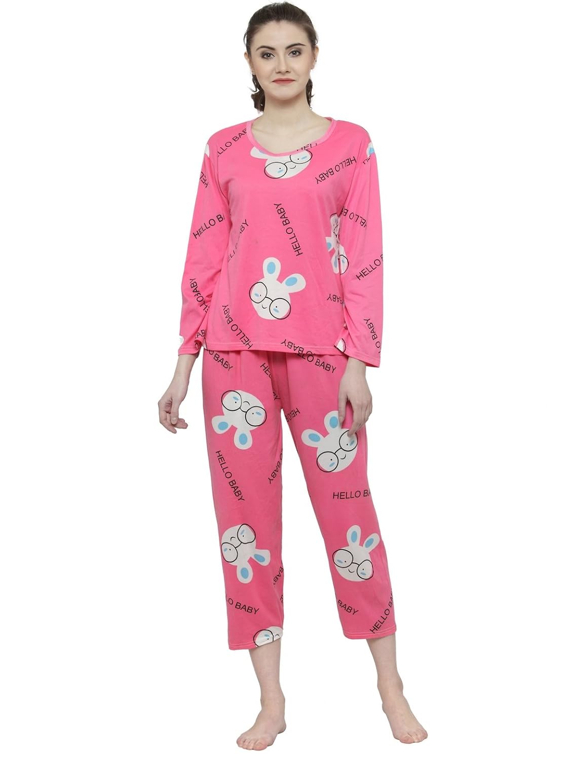 n-gal women pink white printed nightwear pajama loungewear set - nayn43-pink