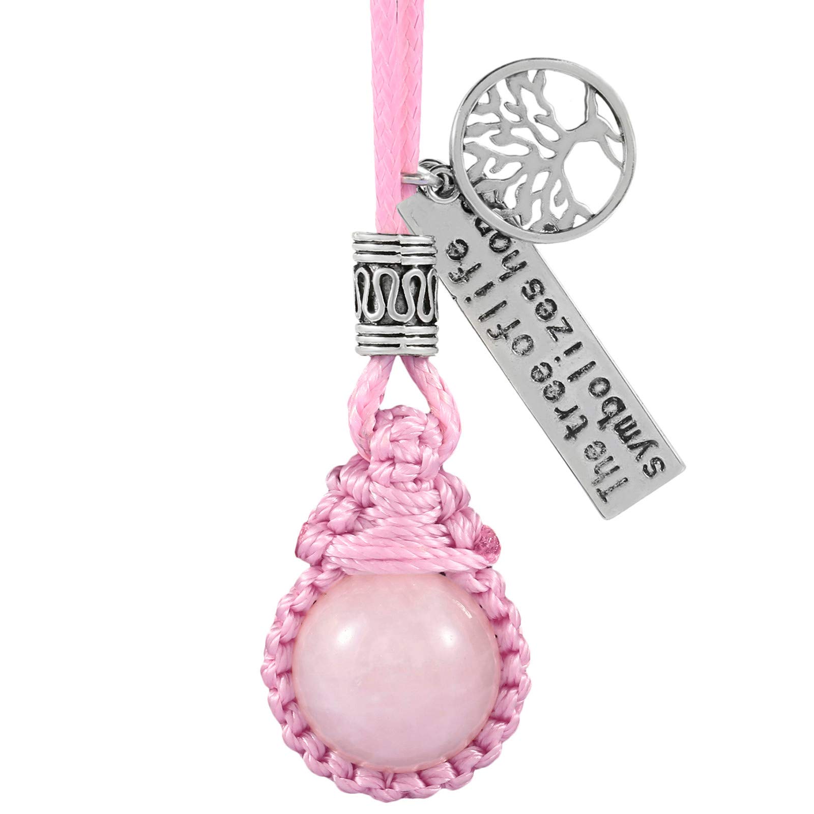 Nupuyai Braided 16mm Rose Quartz Round Bead Necklace for Women Men, Tree of Life Healing Crystal Pendant with Adjustable Rope 46-66cm
