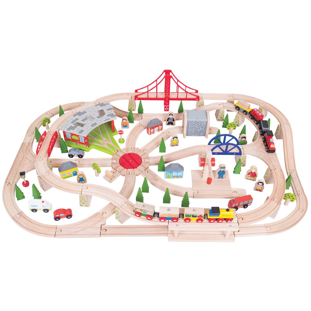 Bigjigs Rail Wooden Freight Train Set with Storage Box - 130 Pieces