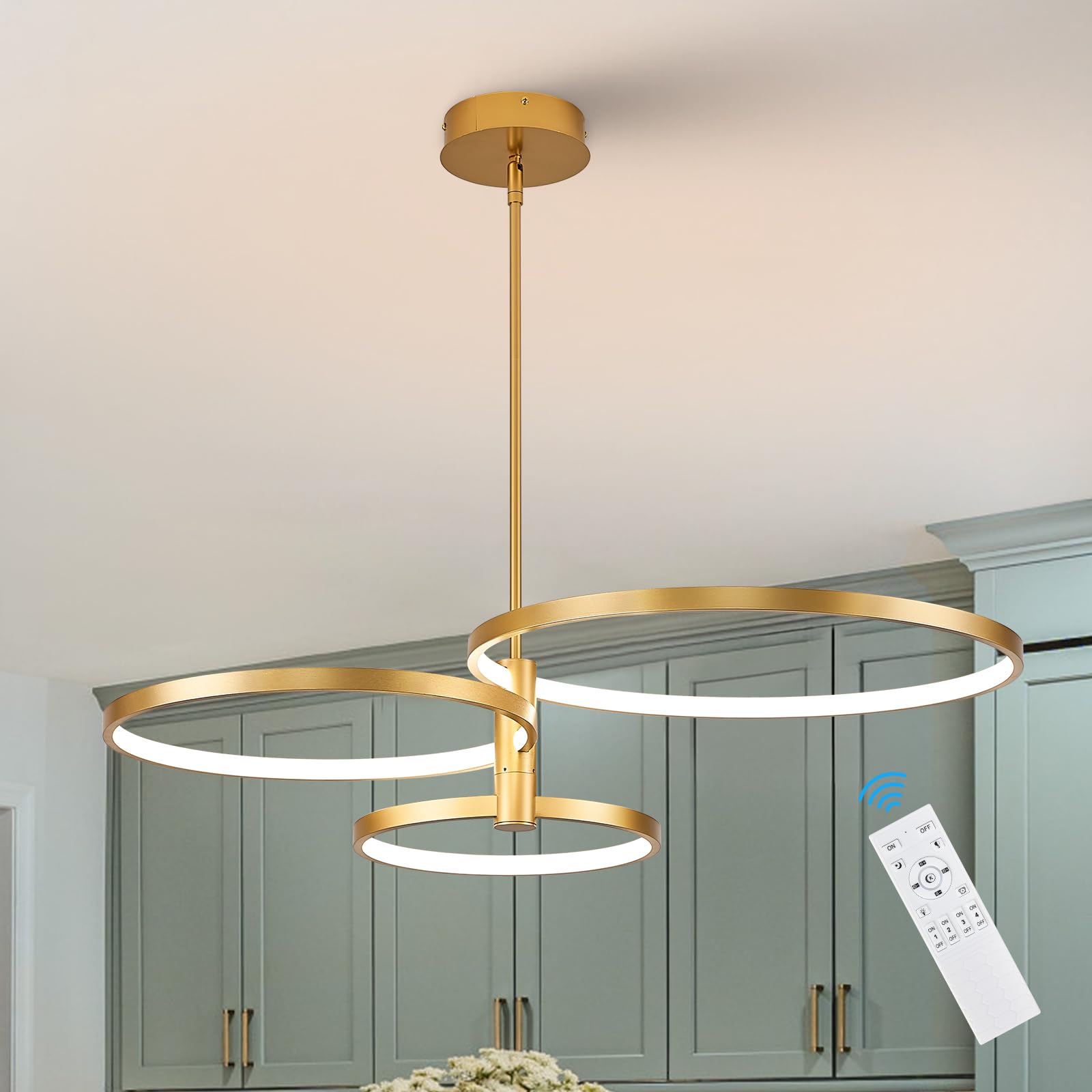 Photo 1 of AIRYPHANT LED Ring Chandelier Modern Gold Chandellier for Dining Room 3-Light Dimmable Pendant Light Kitchen Island Contemporary Flush Mount Chandelier for Bedroom Living Room Dining Table Closet