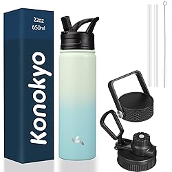 Konokyo Insulated Water Bottle with Straw,22oz 3