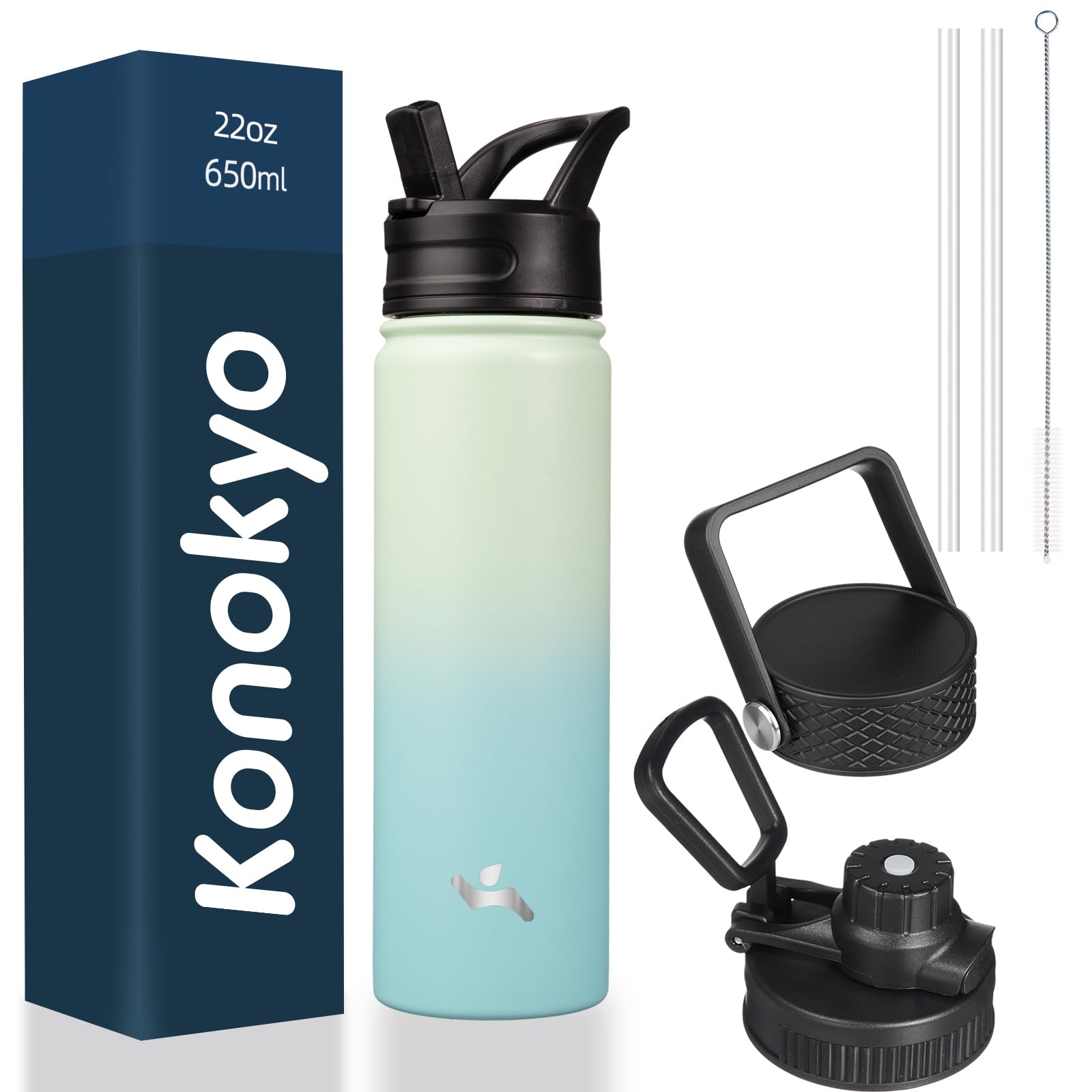 Konokyo Insulated Water Bottle with Straw,22oz 3