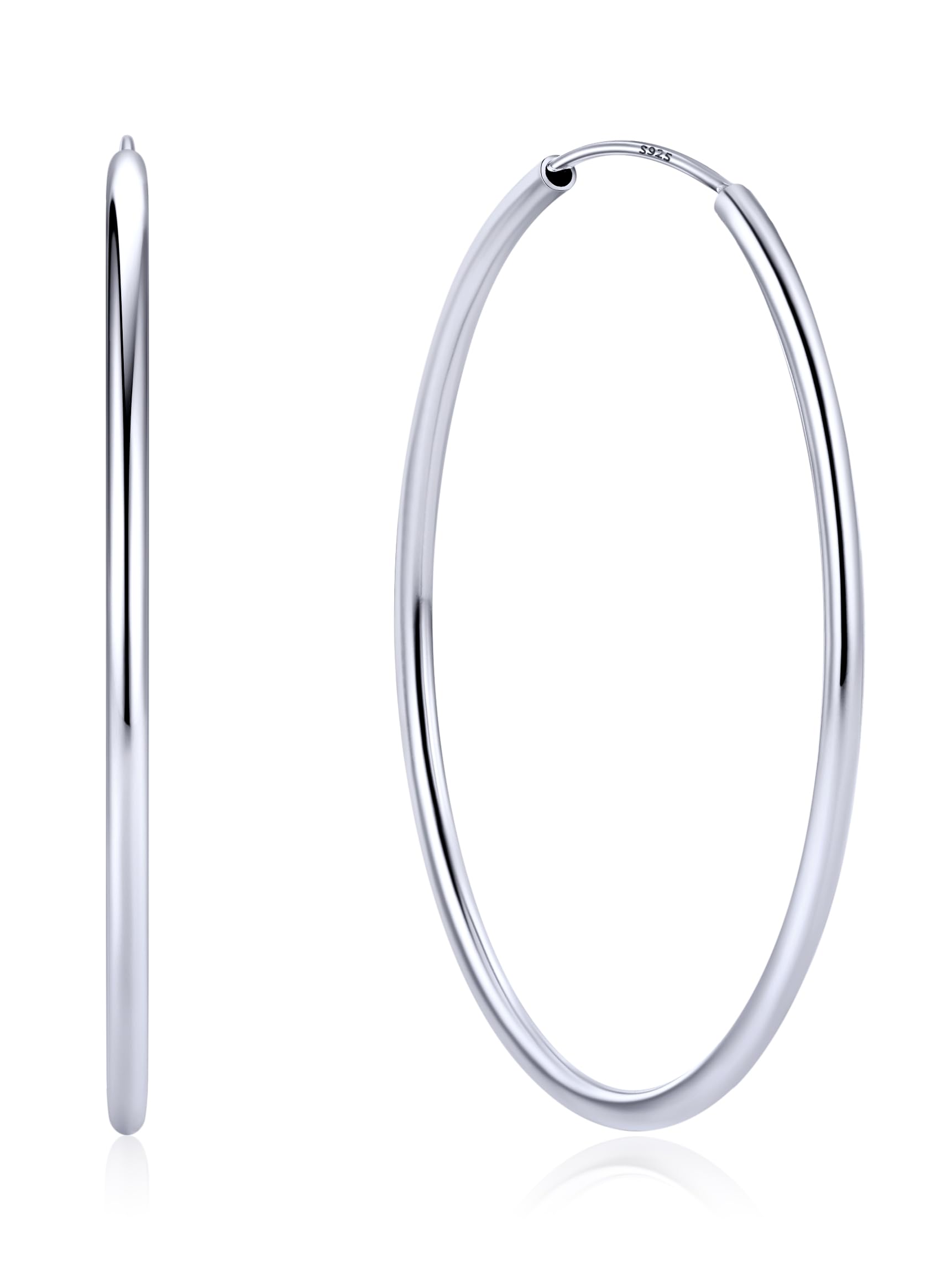 ChicSilver Sterling Silver Hoop Earrings 925 Silver Medium Hoops 50MM Large Thin Hoop Earrings for Women Wife — image 1