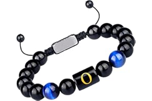 Purdvro Letter Initial Letter A-Z Bracelet for Men Teens Handmade Natural Black Onyx Tiger Eye Stone Bead Bracelet Meaningful Gift Birthday Anniversary