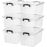 Citylife 22 QT Clear Plastic Storage Bins with Lids Stackable and Nestable Storage Boxes with Lids Large Plastic Storage Containers for Garage, Closet, Kitchen, 6 Packs
