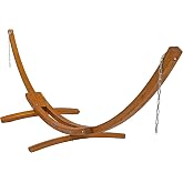 Sunnydaze Curved Wooden Hammock Stand for Outside, Heavy Duty, Large | 13 ft, 400 lb Capacity, Fits 9-12 ft Hammocks, Larch Wood Hammock Frame with Chains &amp; Carabiners, Double Hammock Stand Only