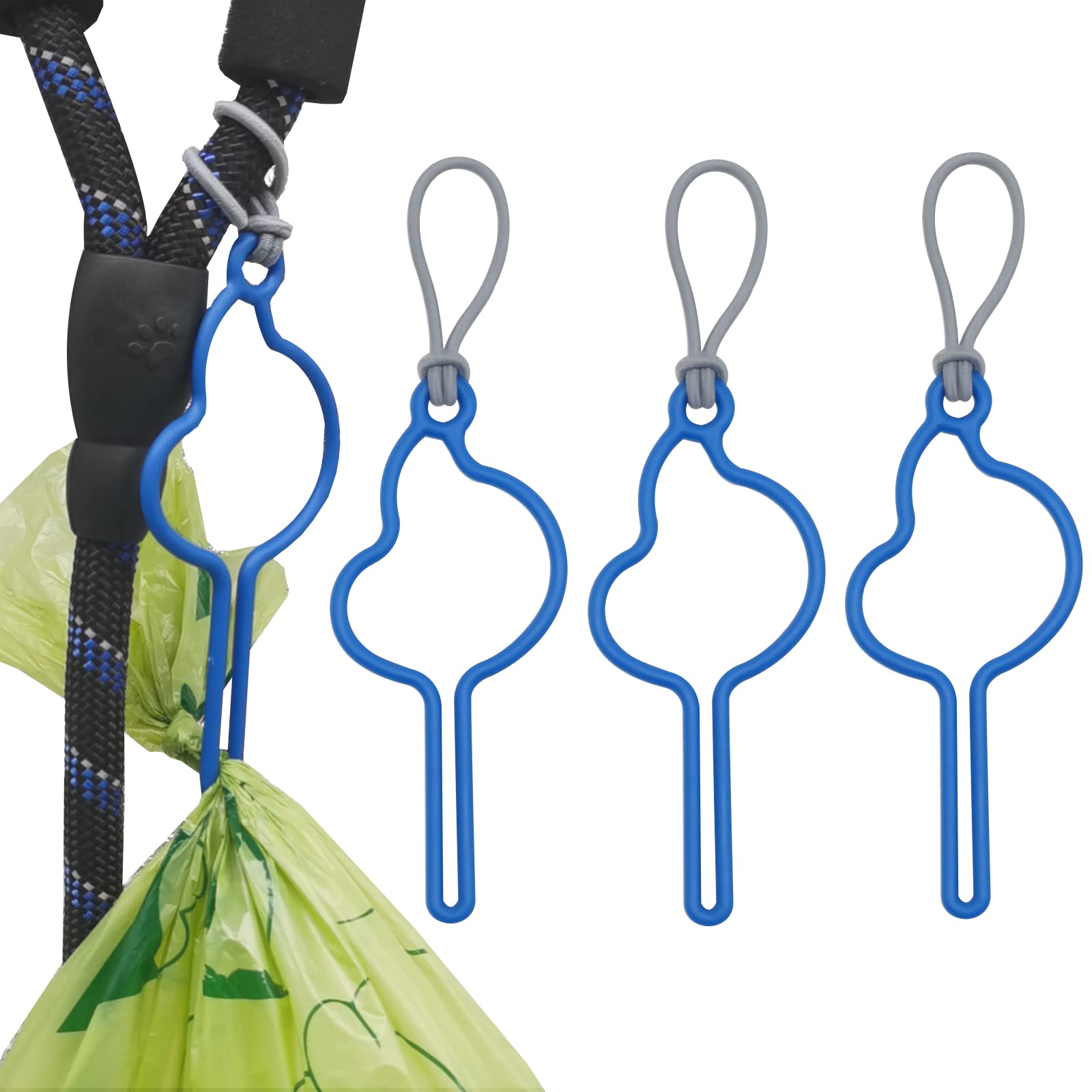 SHAOUMAN 4 Pack Hands-Free Dog Poop Bags Holder with Elastic Rope for Used Poo Bags Handy Waste Bags Carrier for All Leash Pet Potty Bags Clip Leash Dispenser Attachment for Dog Walking(4 Count,Blue)