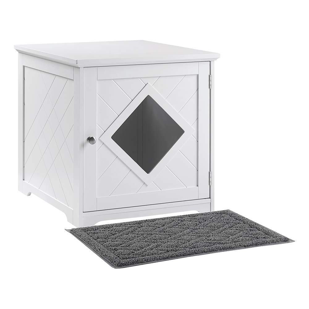 unipaws Cat Litter Box Enclosure with Mat, Privacy Cat Washroom, Litter Box Hidden, Pet Crate with Sturdy Wooden Structure, Cat House Nightstand