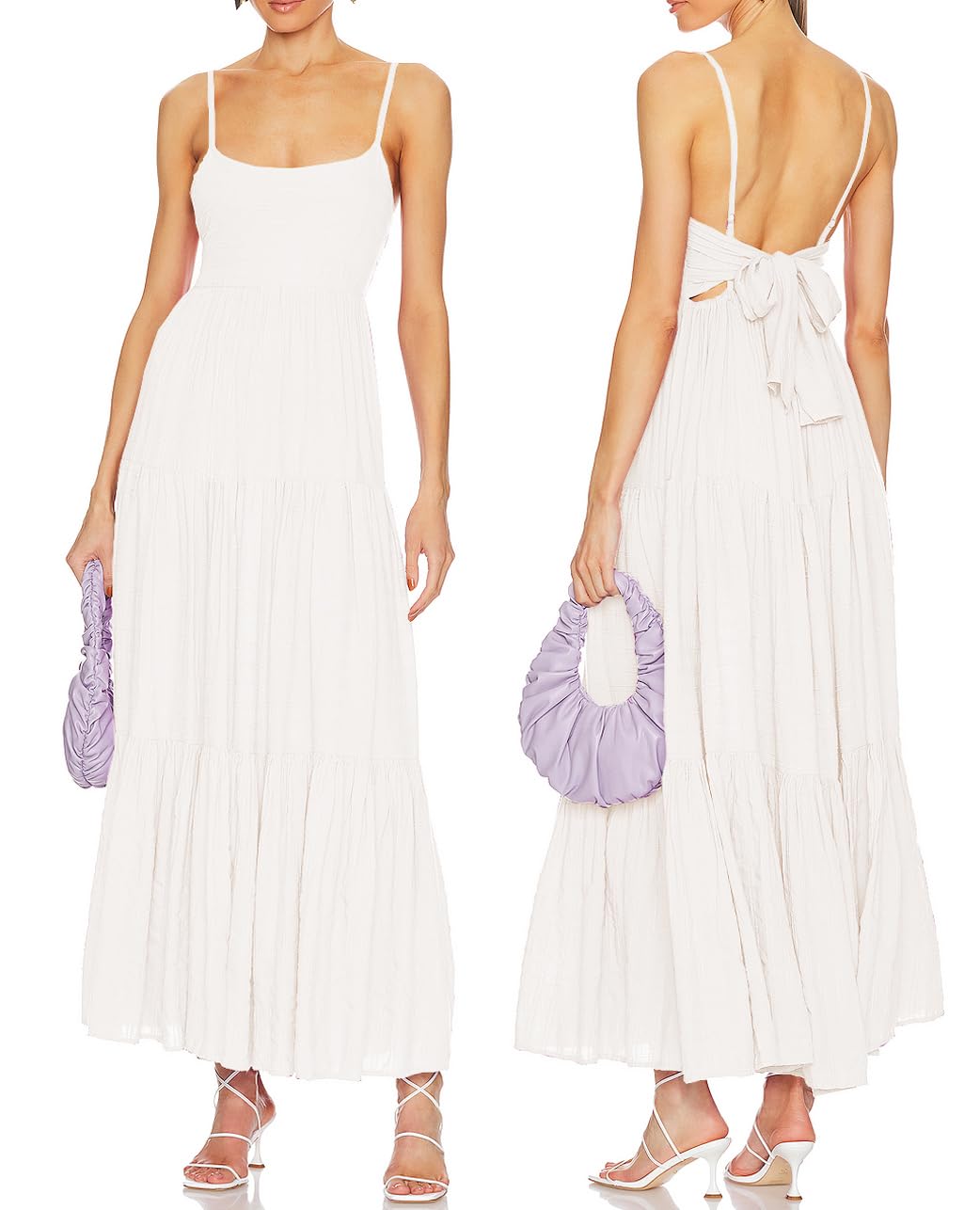 Photo 1 of ALENDA DANMOS Women's Spaghetti Straps Maxi Dress Flowy Pleated Swing Beach Long Dress Low Backless Sundress 189(Large,White)
