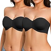 Popilush Bandeau Strapless Bras for Women Push Up Bra Support Bralettes Minimizer Unlined Underwire Everyday Bras Tube Top