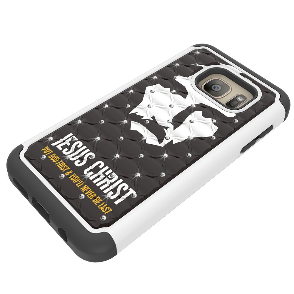 Galaxy S7 Case, MagicSky [Shock Absorption] Studded Rhinestone Bling Hybrid Dual Layer Armor Defender Protective Case Cover for Samsung Galaxy S7 (Jesus)