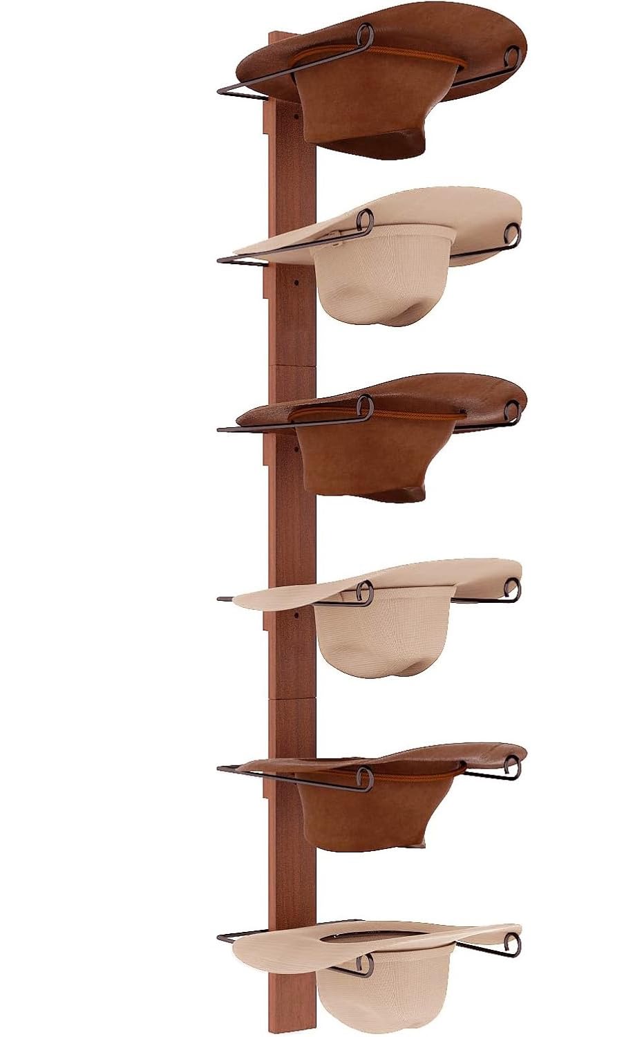 Photo 1 of Yaoyiizy Cowboy Hat Rack - 6-Piece Western Hat Holder, Rustic Black Metal & Natural Wooden Board Wall Mount