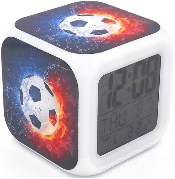 EGS New Digital Alarm Clock Soccer Football Ice Fire Sports Black
