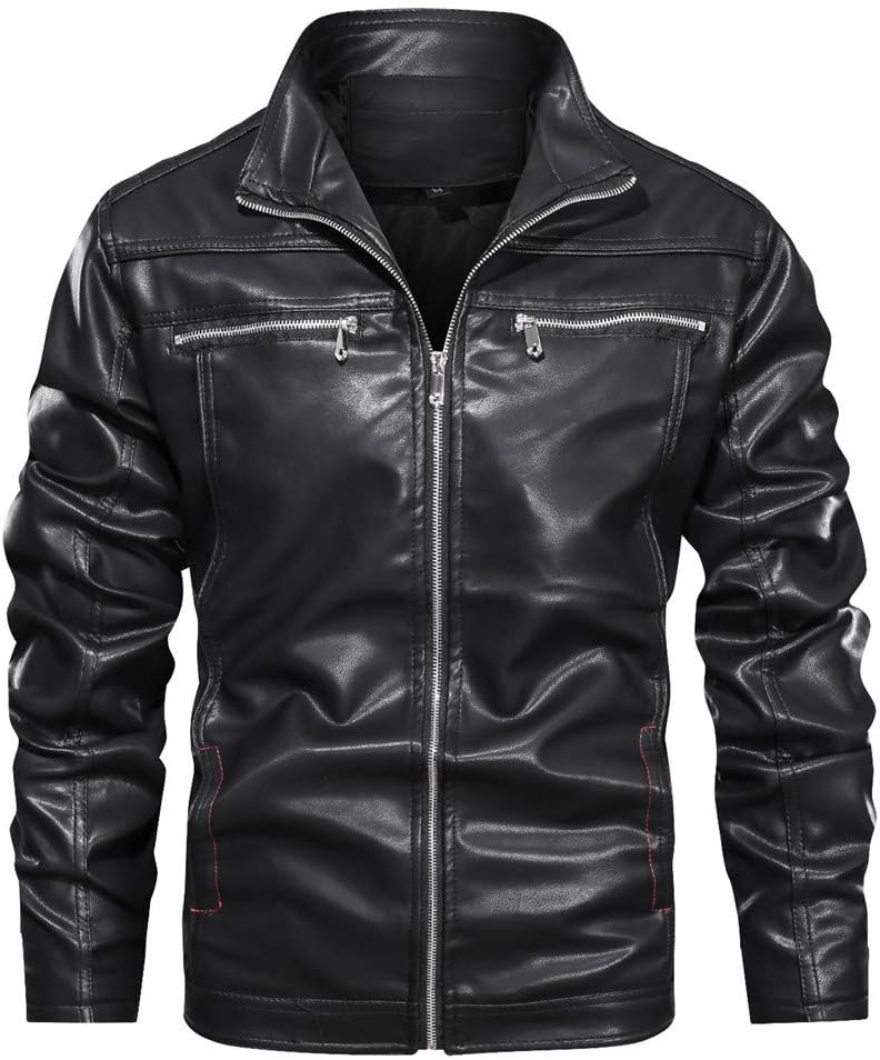 VEZAD Store Men fold Leather Autumn&Winter Jacket Biker Motorcycle Zipper Outwear Warm Coat