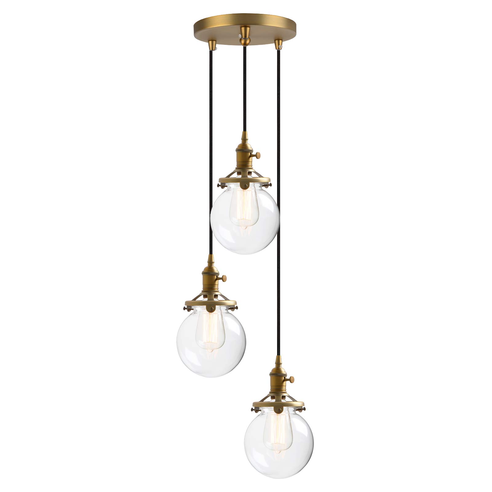 Phansthy Vintage Industrial Pendant Lights with Switch 3 Lights Chandelier Flush Mount Light with Globe Glass Shade E27 Edison Hallway Light Fixtures Ceiling Hanging Lamps for Living Room (Antique)