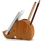 APSOONSELL Wood Elephant Phone Holder & Cute Desktop Card, Note Pad, Pencil Organizer