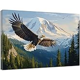 ZQQART Bald Eagle Canvas Print Eagle Soaring in Forest Painting Wildlife Bird Poster for Men's Bedroom Office Wall Decor (Blu