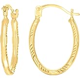 14kt Yellow Gold Womens Patterned Oval Hoop Earrings