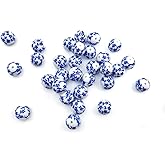 30Pcs Blue Flower Printed Beads 15mm Silicone Printed Bead Flower Focal Beads for Jewelry Making Keychain DIY Bracelets Lanyard Making Round Floral Bead