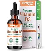 LIQUIDHEALTH Vitamin D3 4000 IU, USDA Organic Vitamin D Liquid Drops for Adults & Kids, Vegan Vitamin D for Immune System Support, Bone Health, Mood Support, Healthy Skin - Made in USA (2 oz)
