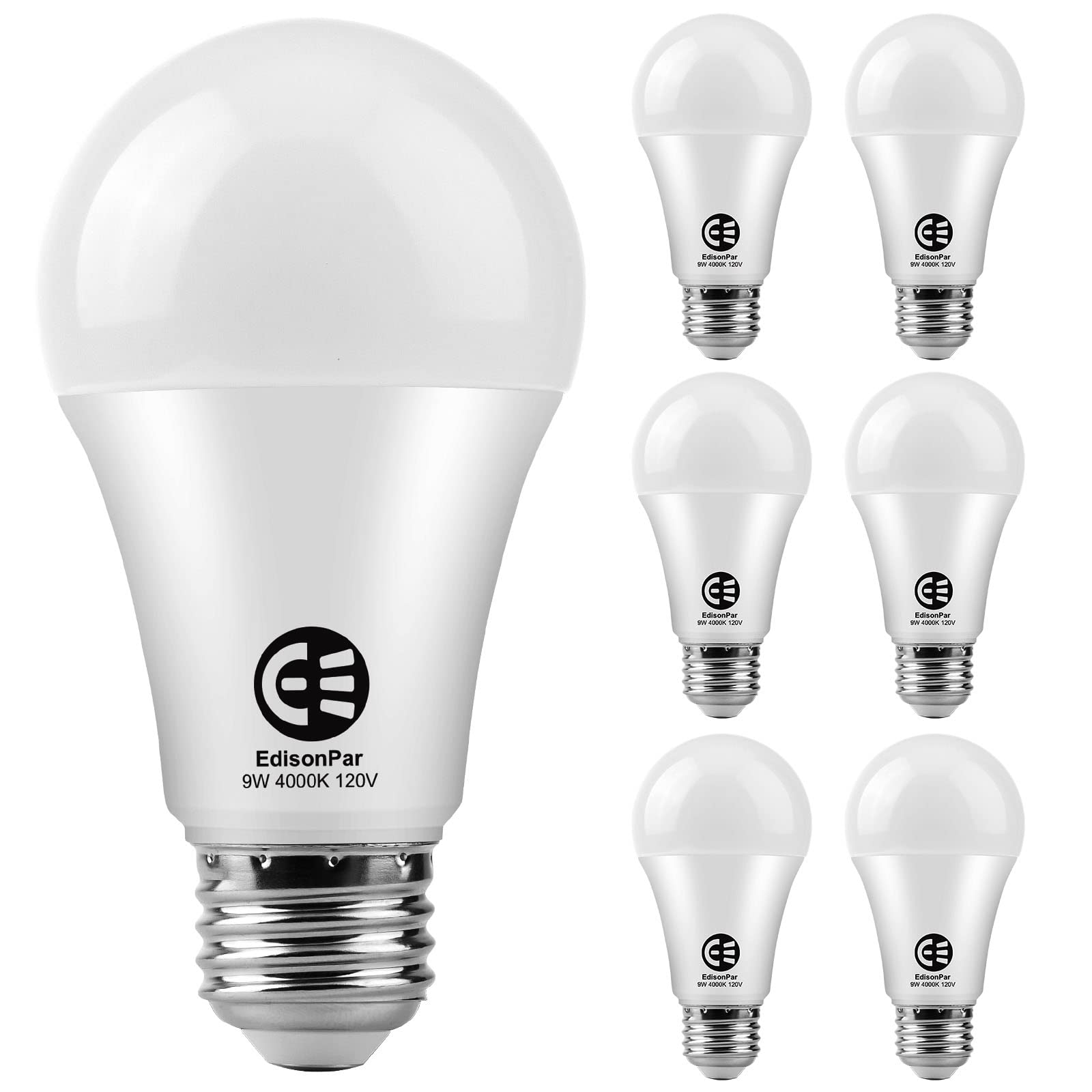 Photo 1 of EdisonPar A19 6-Pack LED Light Bulbs, E26 Base 75W Equivalent 1000lumens 4000K Neutral White, Non-Dimmable 120V 15000Hrs Indoor (6-Pack)