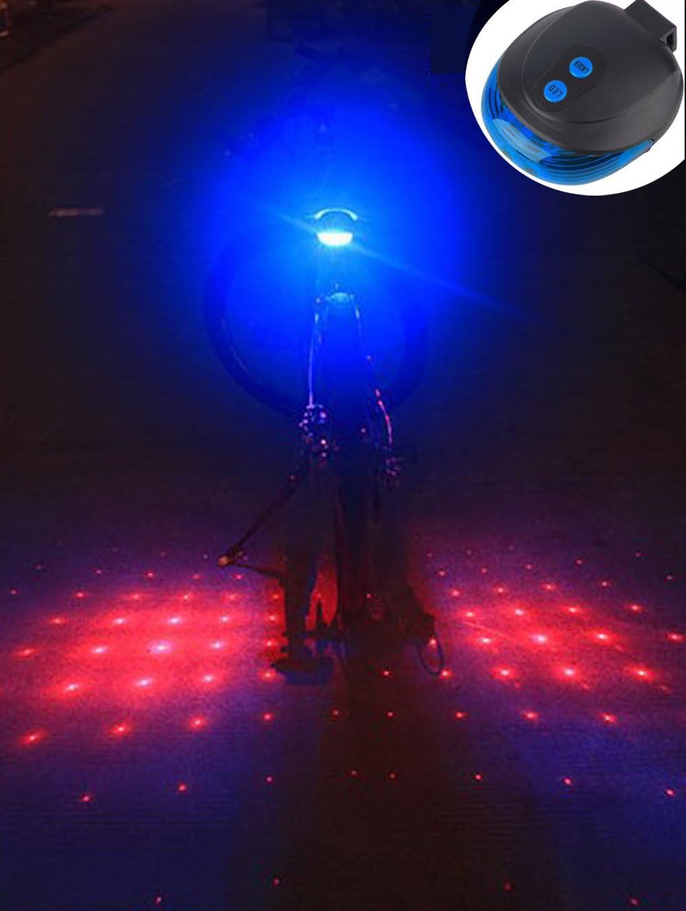 Ultra Bright Bicycle Tail Light Laser Light Waterproof Safety Warning Rear Light Red LED Back Light Flashlight Lamp for Mountain Bike 2 Laser 5 LED 7 Modes (Star(blue+red))